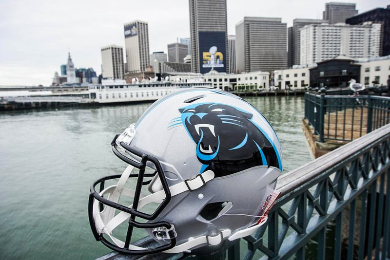 A Carolina Panthers helmet enjoys the San Francisco sights. (Photo: Joey Buskirk/Carolina Panthers)